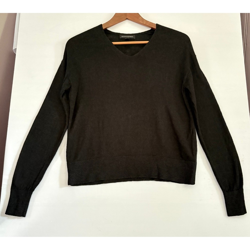 Banana Republic Womens Black Linen Rayon Blend‎ V-Neck Pullover Sweater XSmall